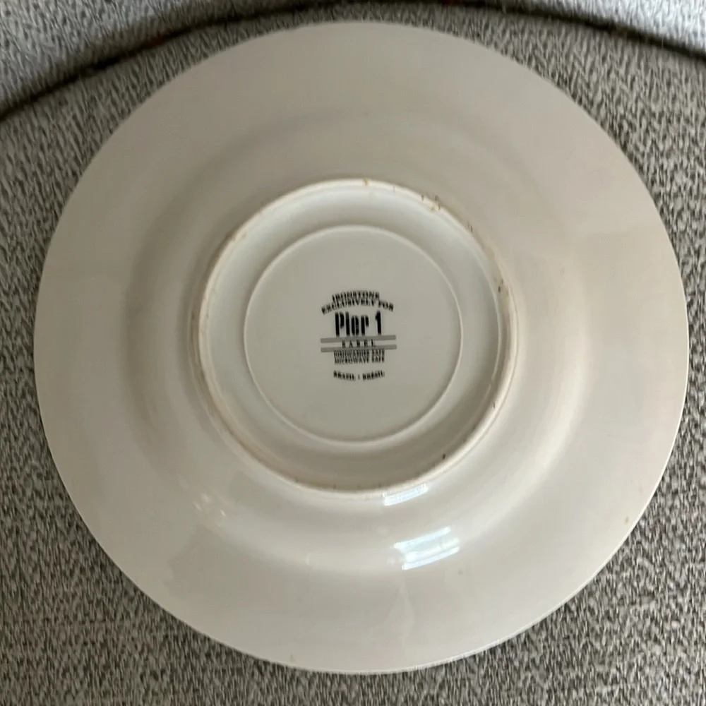 5 Pier 1 Ironstone Sabel palm tree salad plates green scallop trim 8” Brazil